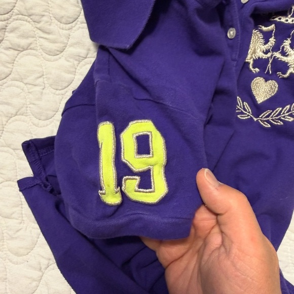 Express Vibrant Purple Cotton Blend Polo Shirt with yellow trim and Logo XS - Picture 3 of 7